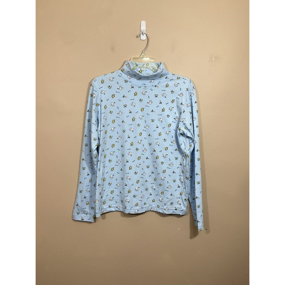 VTG Womens Christmas Turtleneck M Blue Dove Peace Hope Bells Ugly Sweater Retro
